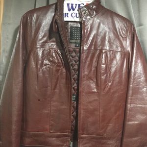 Burgundy Red short leather jacket